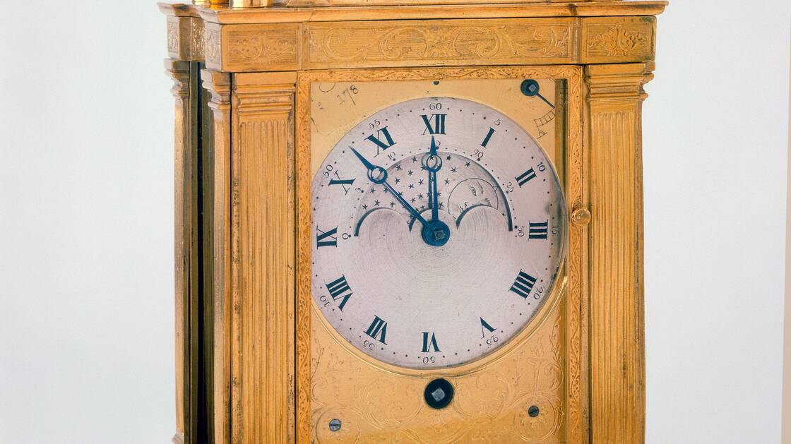 Orologio da viaggio con settimana, giorno del calendario, mese, realizzato dall'orologiaio Abraham-Louis Breguet (1747 - 1823), Parigi. 1796.