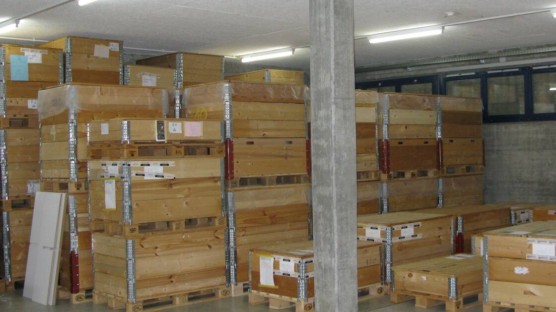 Pallets in storage space
